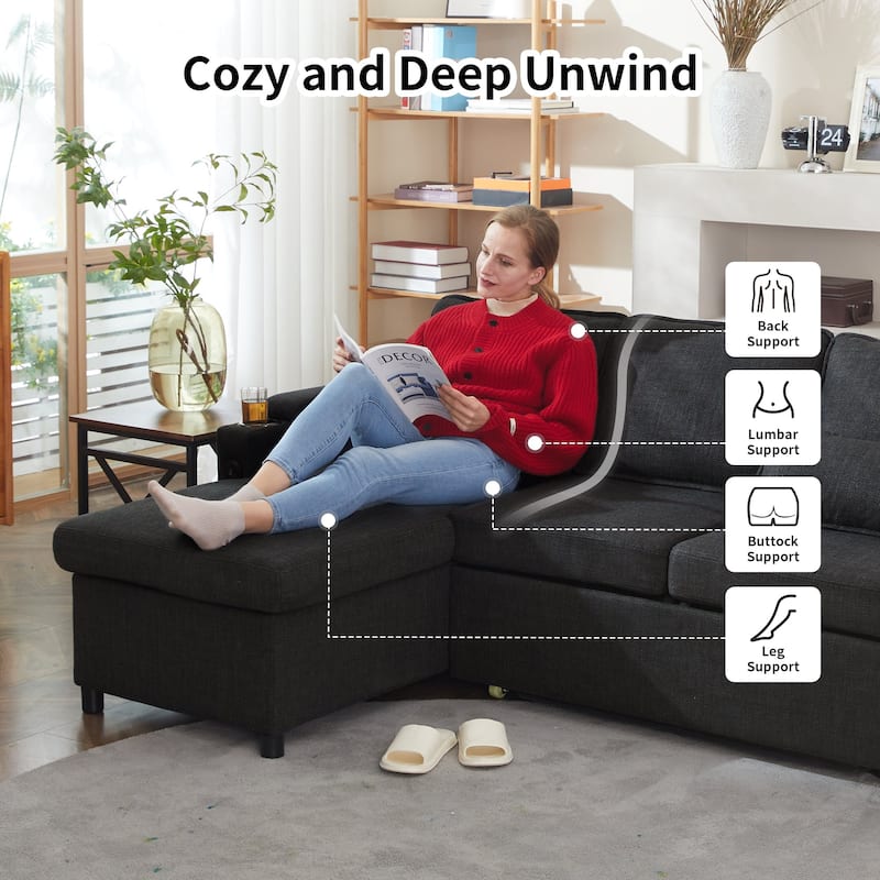80" L-Shaped Sofa Couch Bed, Sofa Sleeper with Pull Out Bed, Reversible Sleeper Sofa Bed