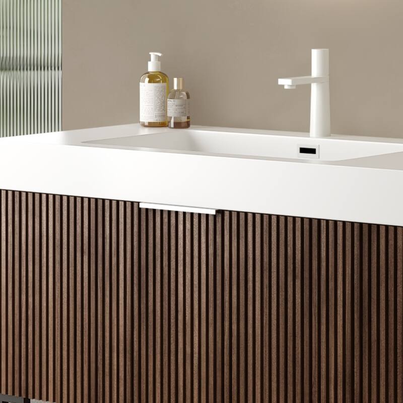 GDFStudio - Yolan Freestanding Wood Bathroom Cabinet with Open Towel Shelf, WITHOUT Basin