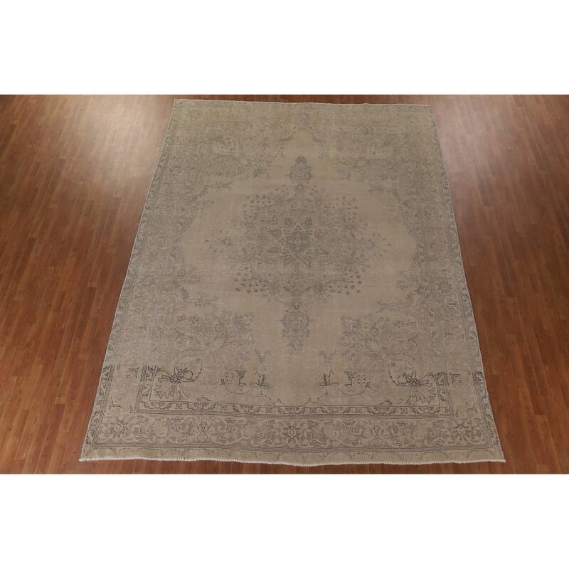 Hand Knotted Oriental 100% Wool Carpet Traditional Floral Beige & Ivories Tabriz Area Rug - 12' 6'' X 9' 6''