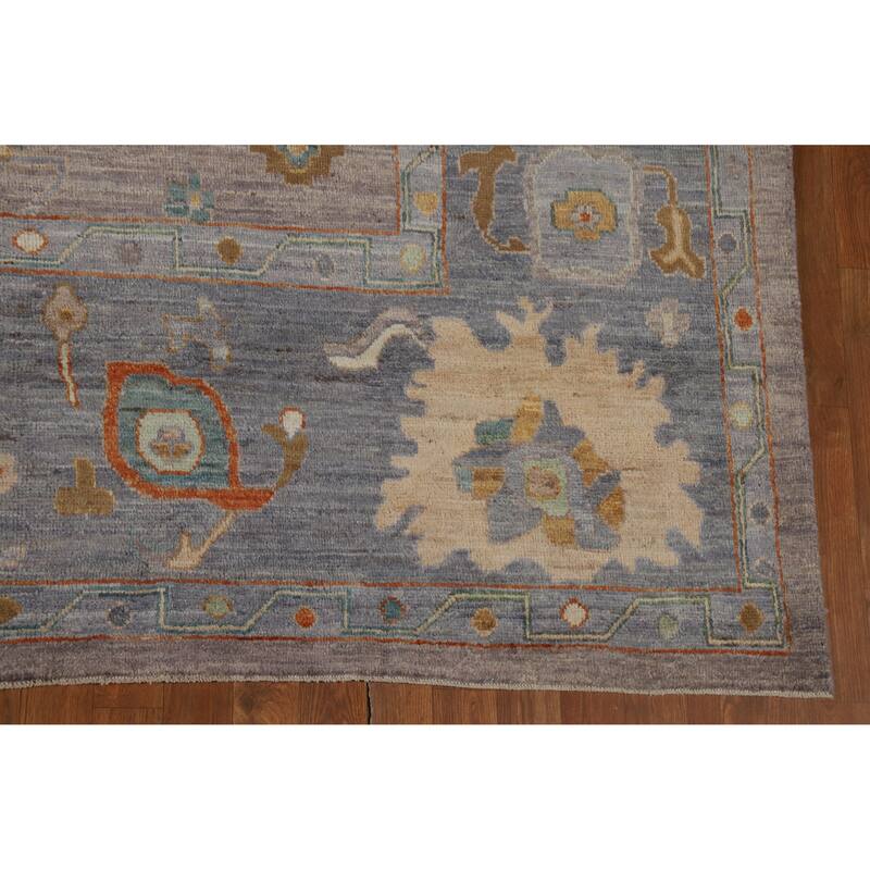 Hand Knotted Oriental 100% Wool Carpet Transitional All-Over Greys & Charcoal Oushak Area Rug - 11' 10'' X 8' 10''