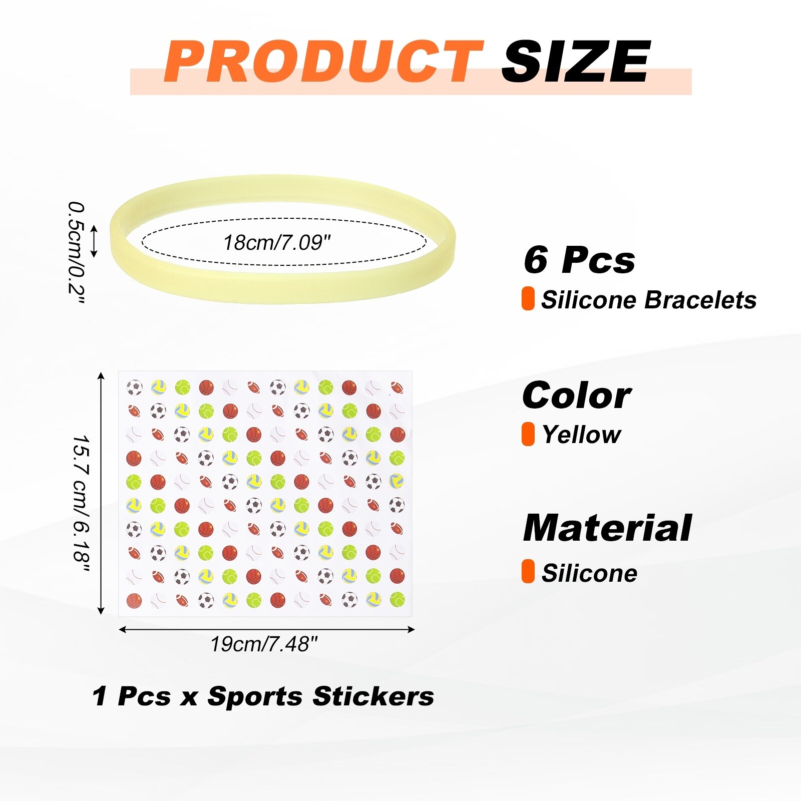 Glow in the Dark Silicone Bracelets, Neon Rubber Wristbands Blank Bracelets with Sports Stickers for Basketball