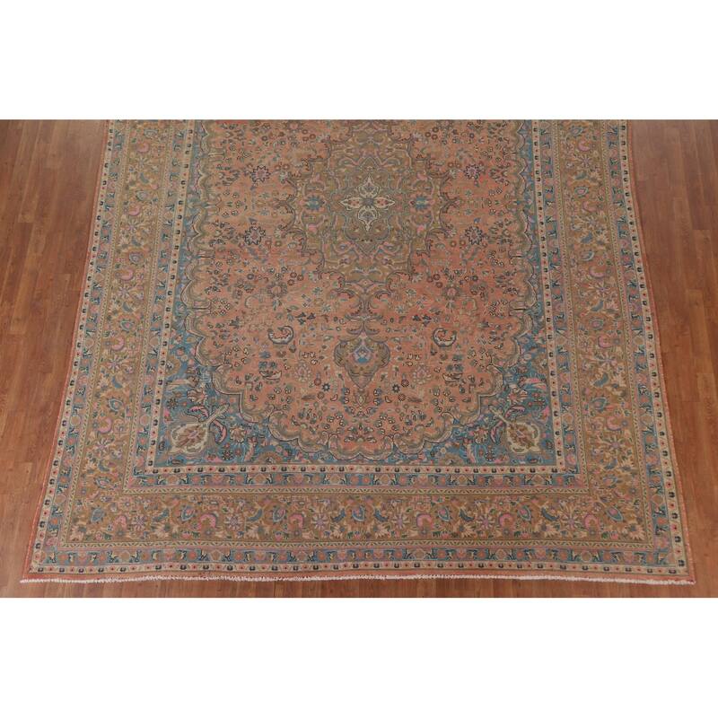 Hand Knotted Oriental 100% Wool Carpet Traditional Floral Pink Mashad Area Rug - 12' 9'' X 9' 6''