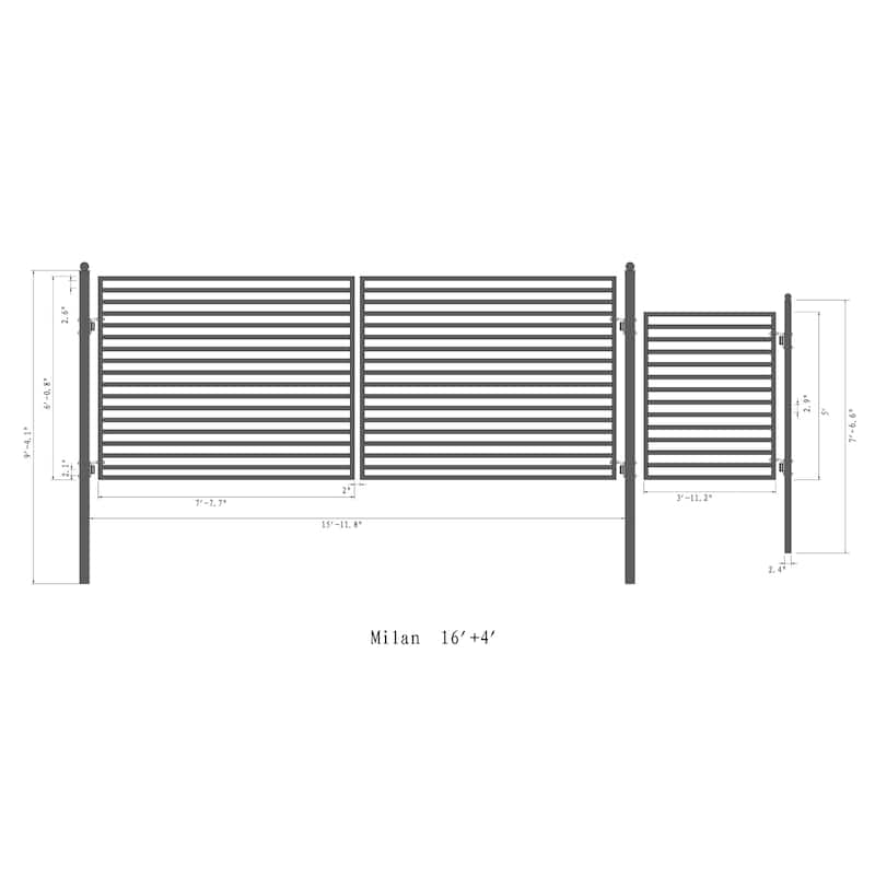 ALEKO Dual Swing Steel Driveway Gate 16 ft Milan Style with Pedestrian Gate