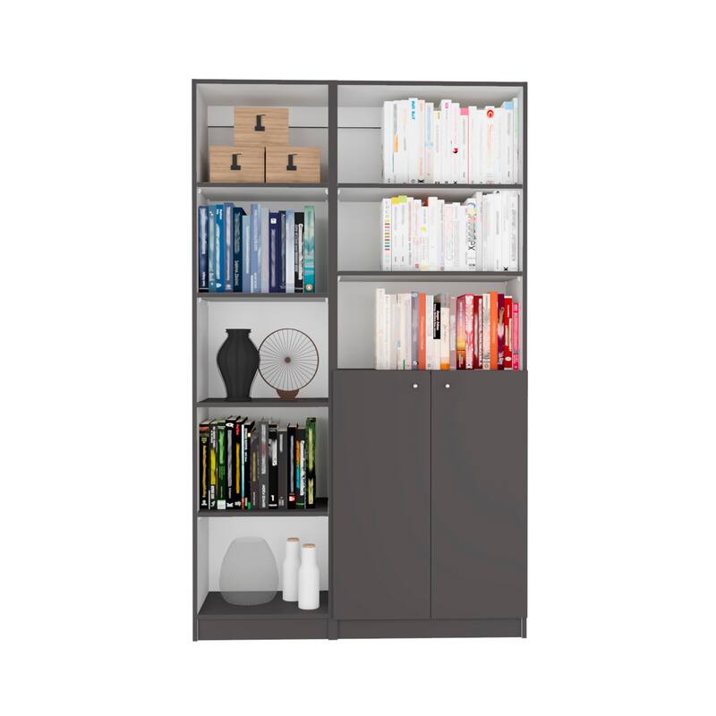 2 Piece 2 Piece Home Bookcase Set, 42" Wide with 8 Shelves and Double Door Cabinet, Living Room Set
