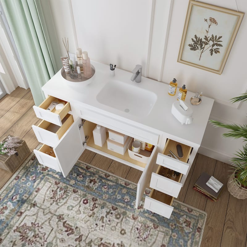 Vanity Art 57" Oak Freestanding Bathroom Vanity Cabinet without Top