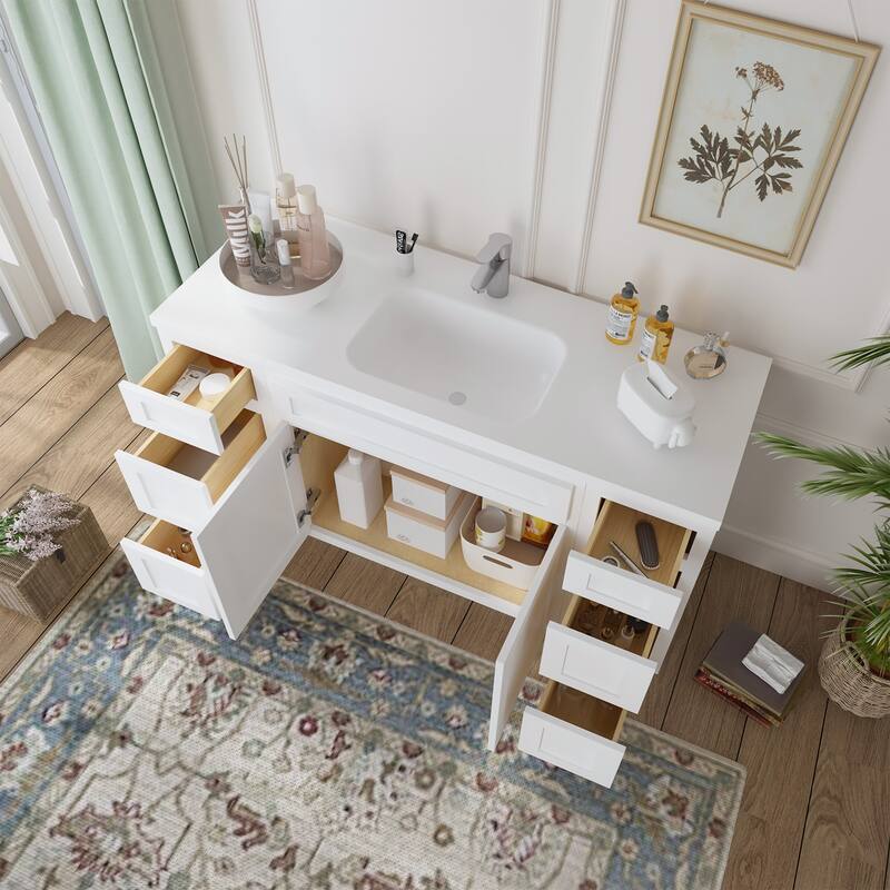 Vanity Art 60" Oak Freestanding Bathroom Vanity Cabinet without Top