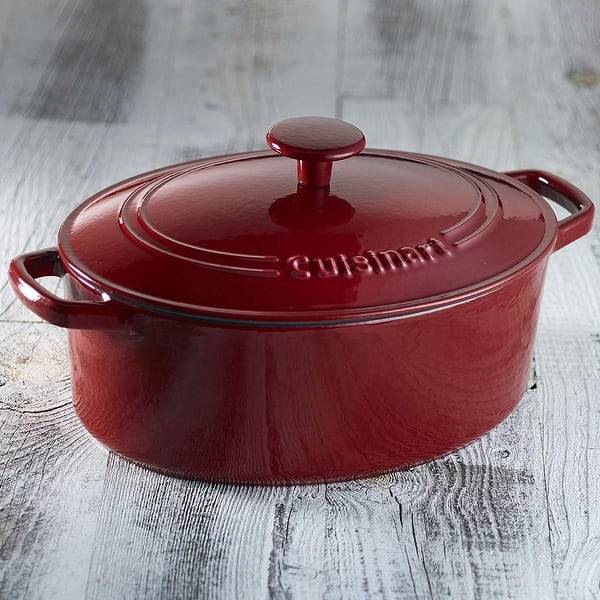 Lodge 7 Quart Oval Enameled Dutch Oven. Classic Red Enamel Cast Iron