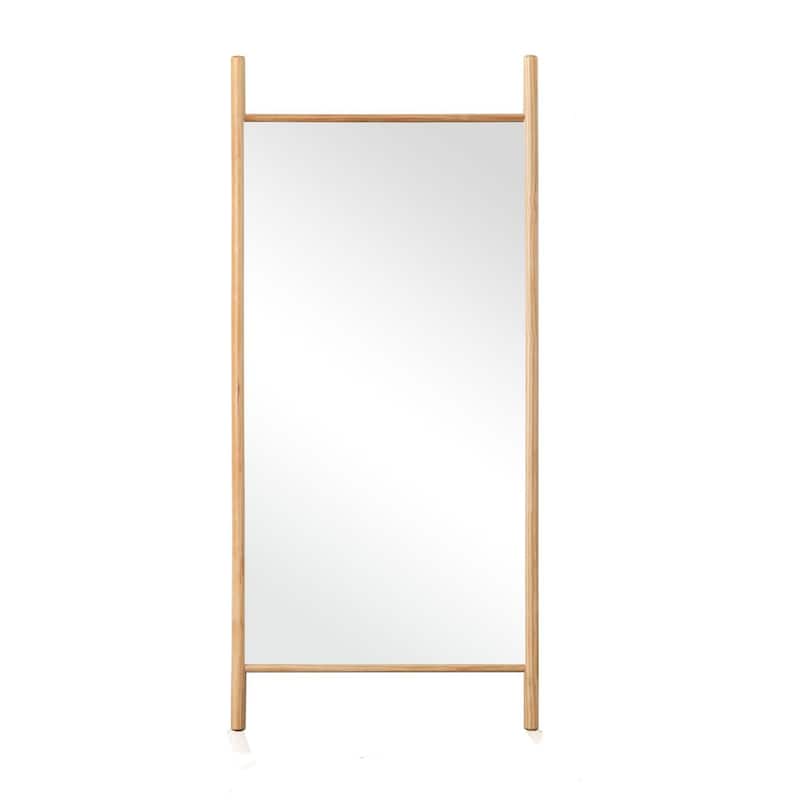 HomeRoots 71" Natural Solid Wood Ladder Leaning Framed Full Length Mirror - 31.00 in. x 71.00 in. x 0.79 in.