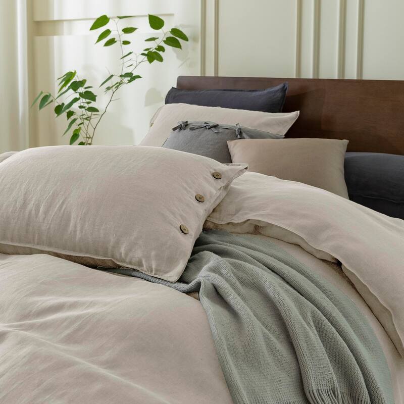 100% Pure Linen Duvet Cover Set King Size 104X90Inch 3pcs (1 Duvet Cover,2 Pillowcases) for All Season with Button Closure