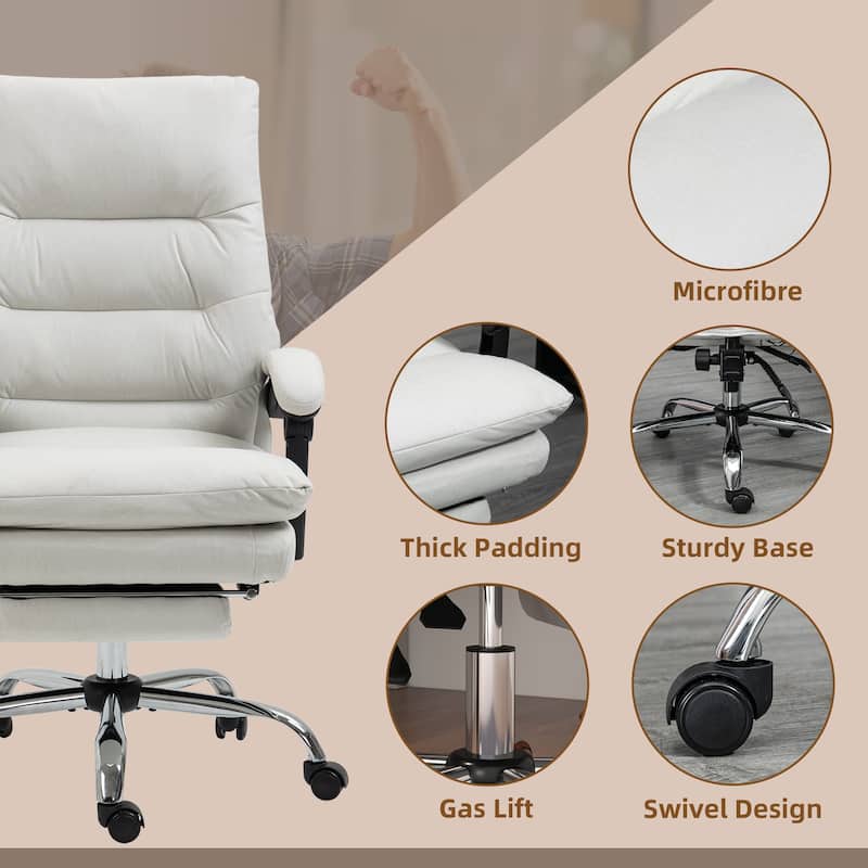 Executive Office Chair with Heated & Massage, Computer Desk Chair with Footrest, Microfibre High Back Swivel Office Chair - Cream White