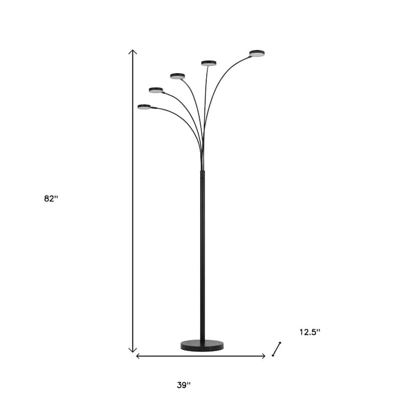 82" Five Light LED Arc Floor Lamp with Base and Curved Arm - 12.50” x 39” x 82”