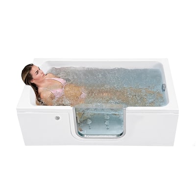 Ella Laydown 30x60 Walk in Bathtub, Waterfall Wall Mount Faucet, Hand Shower, Slider Bar in Brushed Nickel