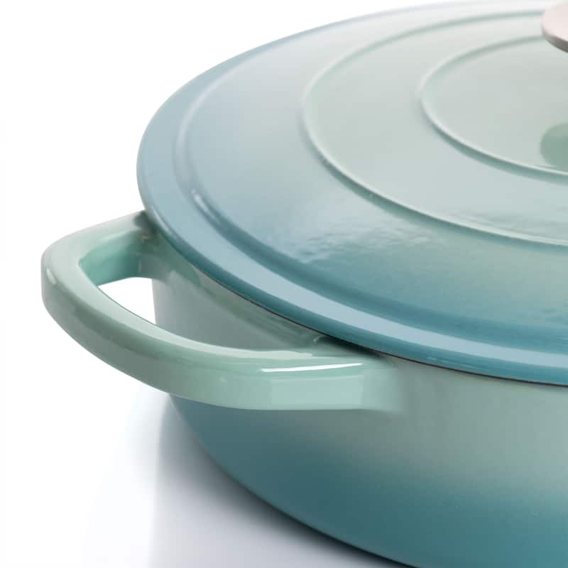 5 Quart Round Enameled Cast Iron Braiser Pan With Lid in Arctic Teal