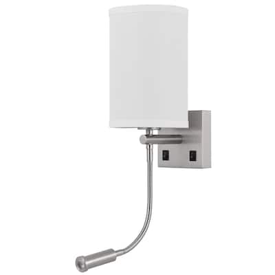 Liam 25 Inch Modern Wall Lamp, Hardback Fabric Shade, 1 LED, Metal, Silver