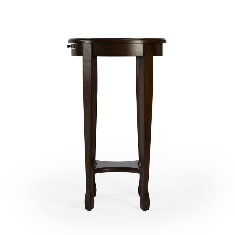 HomeRoots 26" Medium Brown And Chestnut Burl Manufactured Wood Oval End Table With Shelf - 27