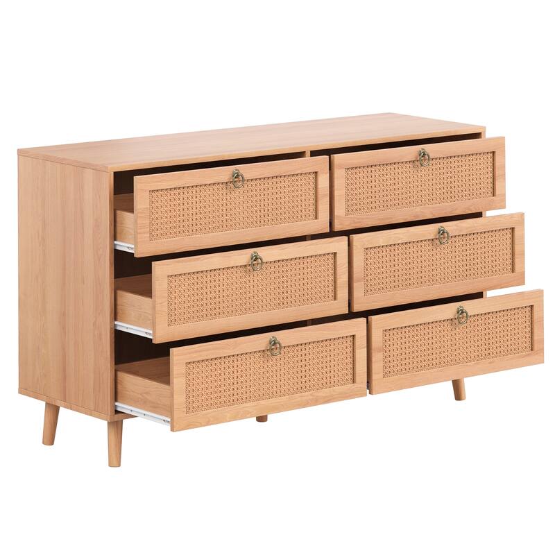 Modern Dresser Drawer Chest, 6 Drawer Double Dresser for Bedroom, Chest of Dressers