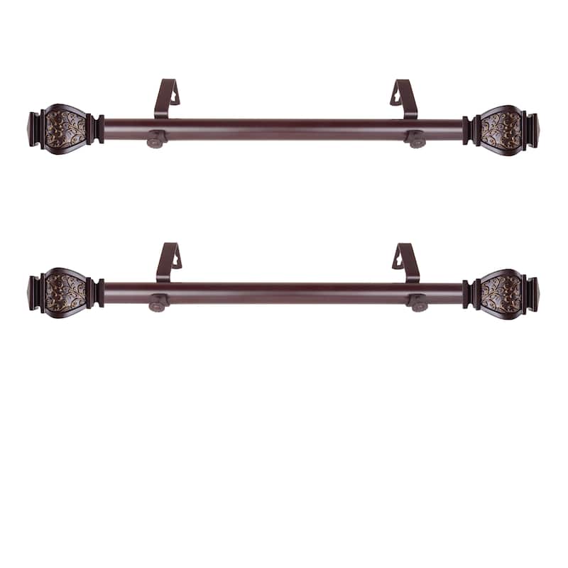 Margot Side Curtain Rod Set - 1" Steel Rod - Adjustable 12-20" - Elegant Resin Finials - 2 Rods - 20