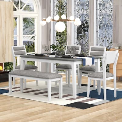 Classic 6-Piece Dining Set with 4 Upholstered Chairs and Bench