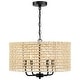 preview thumbnail 3 of 8, 20 in. 4-Light Rattan Drum Chandelier Light with Black Canopy - 4-Light 20" W