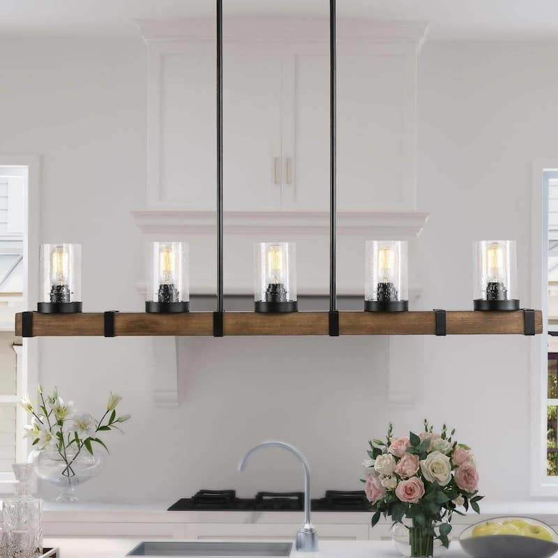 Modern Farmhouse 5-Light Wood Chandelier Rustic Island Lights for Dining Room
