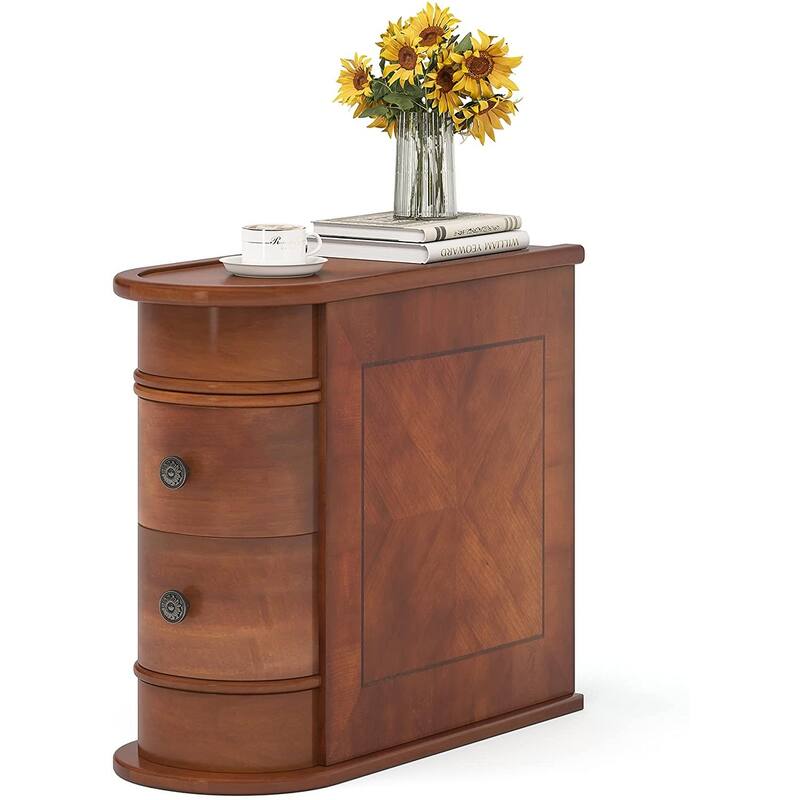Sofa End Table, Wood Nightstand with 2 Drawers No Assembly Required