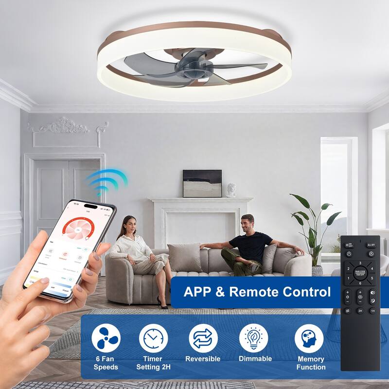 Ceiling Fan with Light: Low Profile, App Remote Control, 6-Speed, 3 CCT, Quiet DC Motor, Dimmable LED, 20" /16"