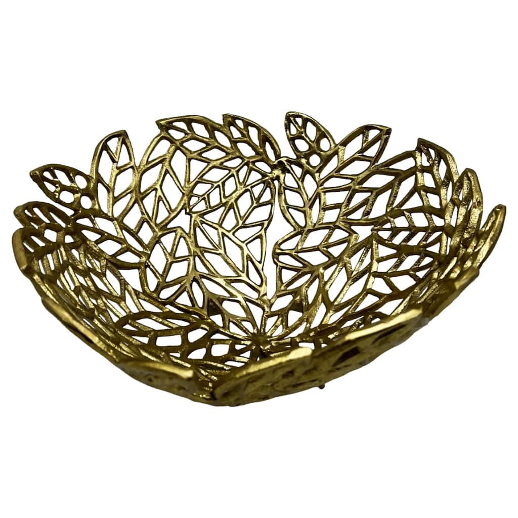 Decorative Handmade Aluminum Leaf Fruit Bowl in Gold