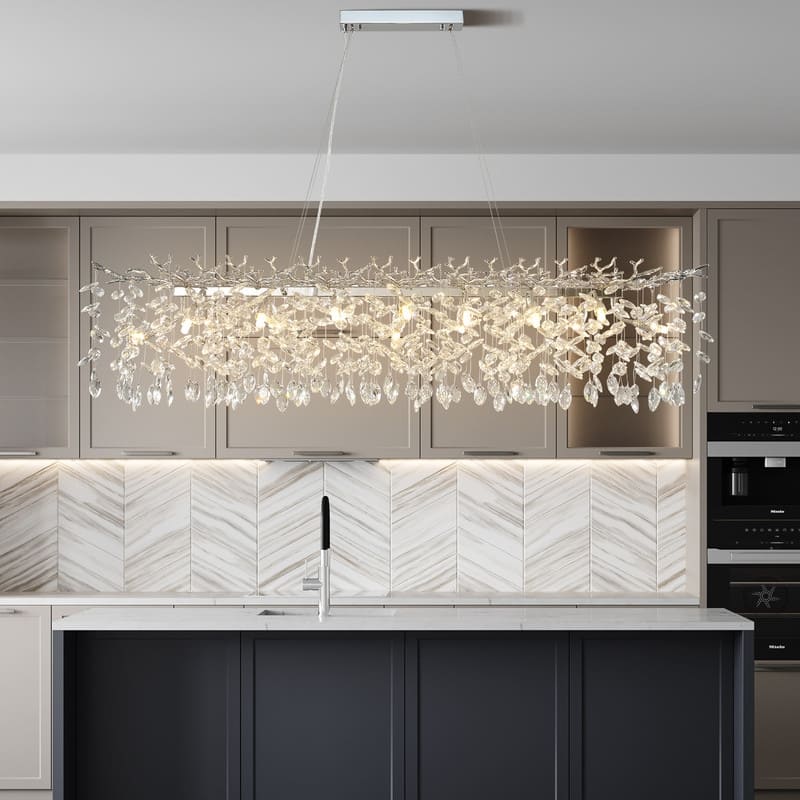 KAYLA 47.2" Modern 14-Lights Gold Luxury Crystal Linear Chandelier