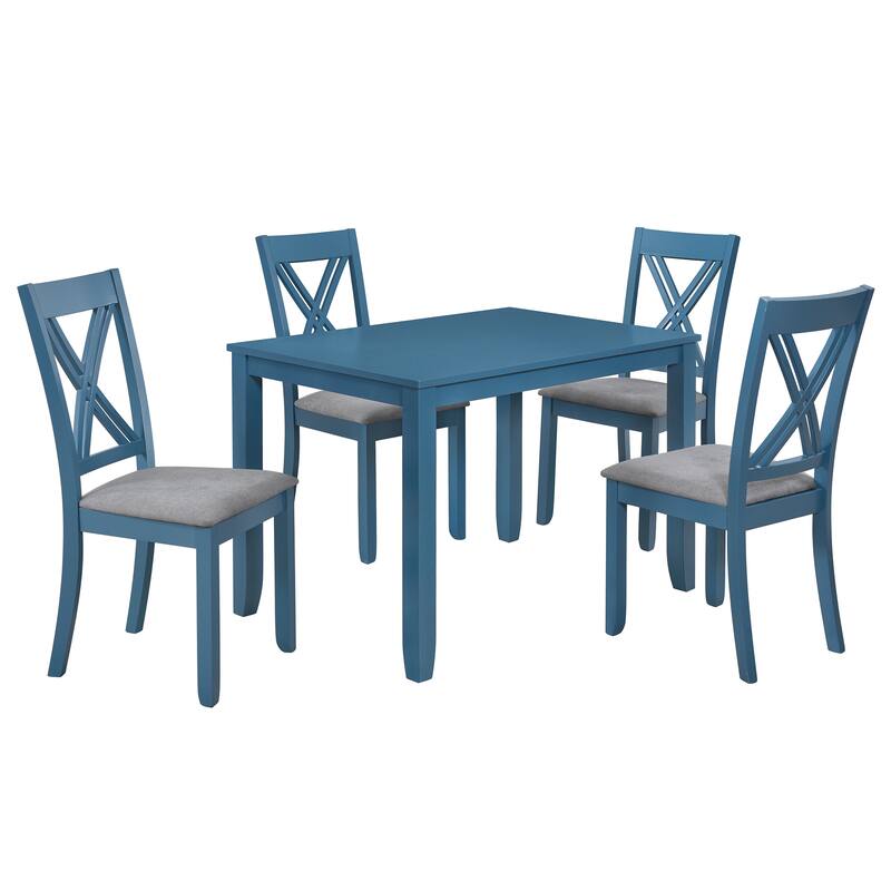 Dining Table Set Kitchen Rectangular Table and 4 Chairs, Wood Frame 5-Piece Dining Set for Kitchen Breakfast Nook Living Room