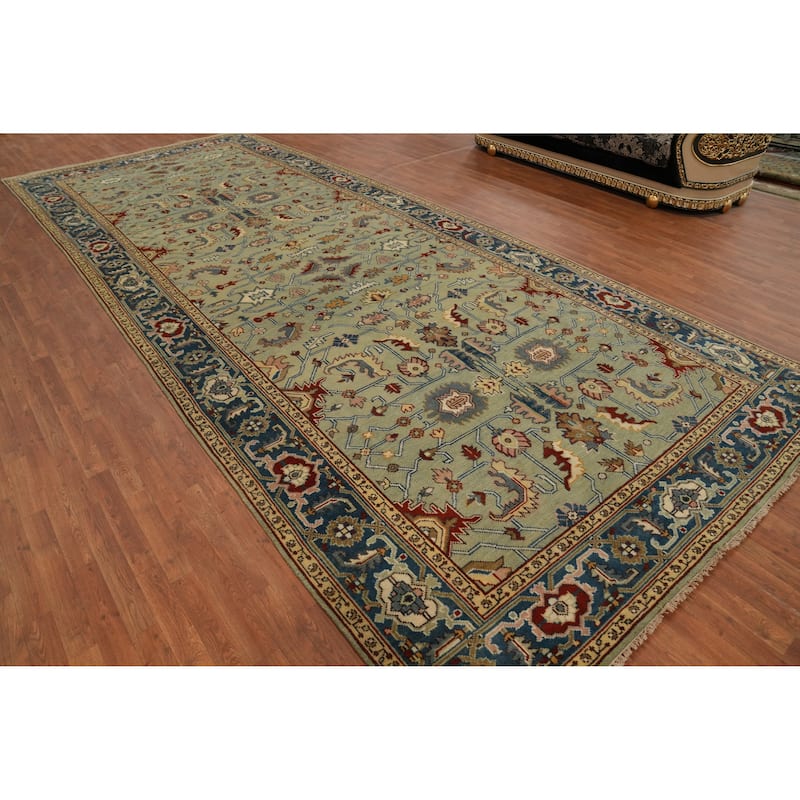 Hand-knotted Transitional Wool Carpet Green Oushak Rug Floral Oriental Area Rug - 19' 9'' X 7' 11''