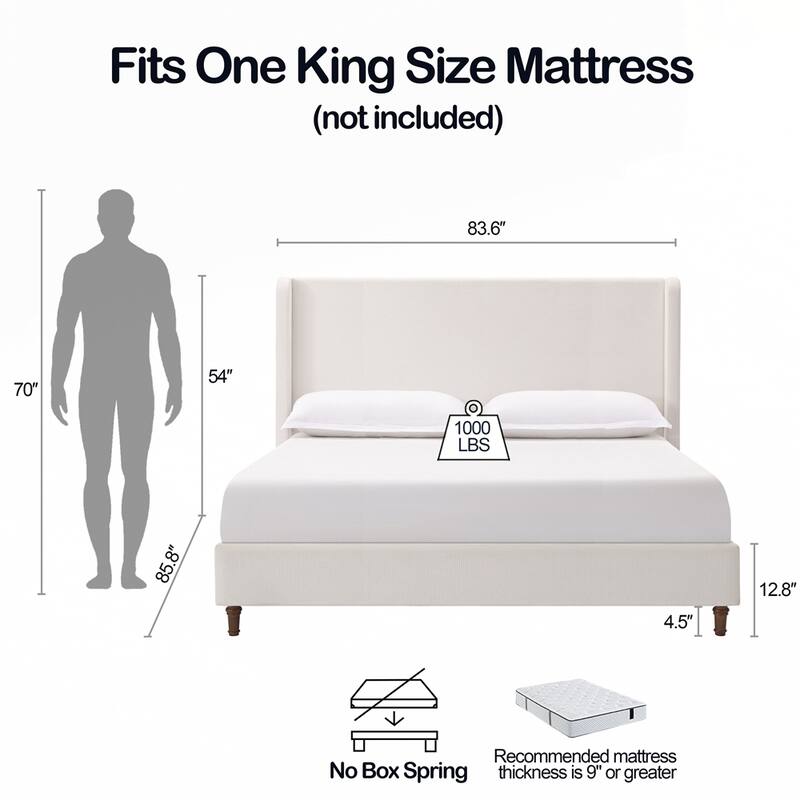 High Headboard Upholstered Platform Bed No Box Spring Needed