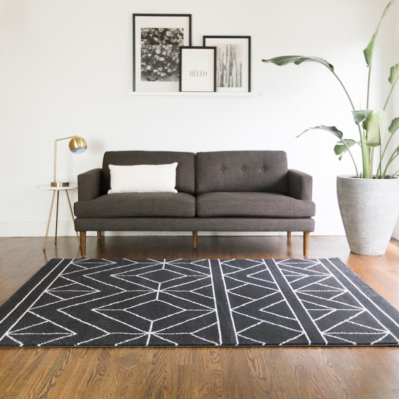 Carson Carrington Iseras Modern Geometric Area Rug - 7'10" x 10' - Charcoal - Rectangle