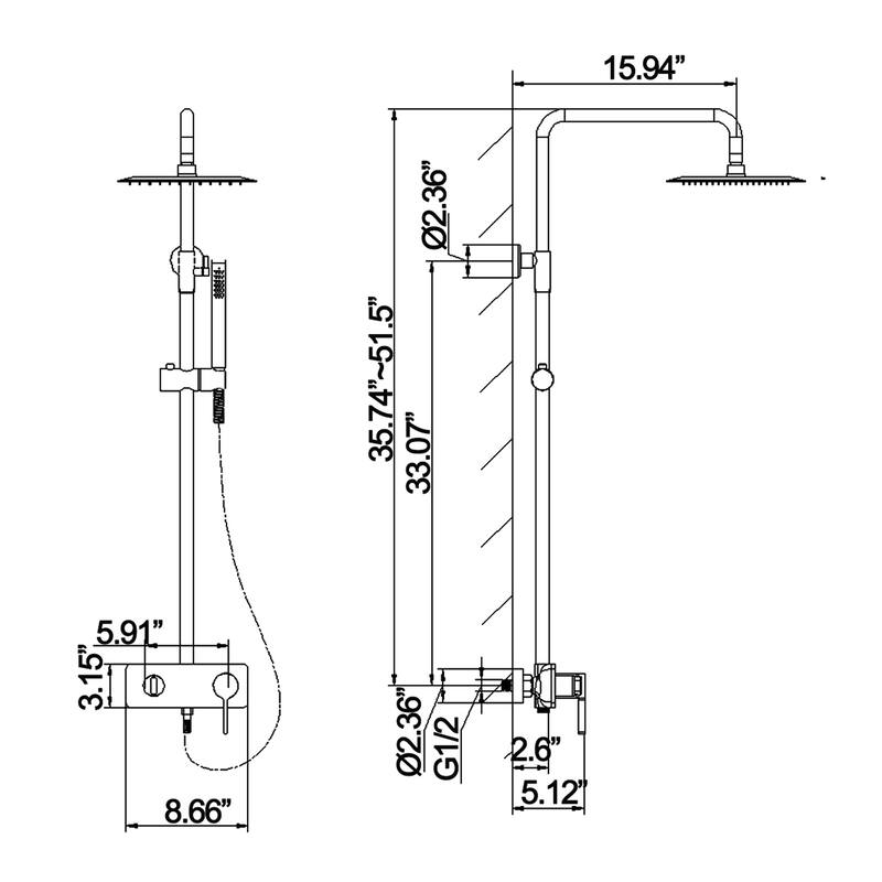 Modland 3-Function Wall Mount Shower System - Brushed Gold, 2.6GPM, cUPC Valve
