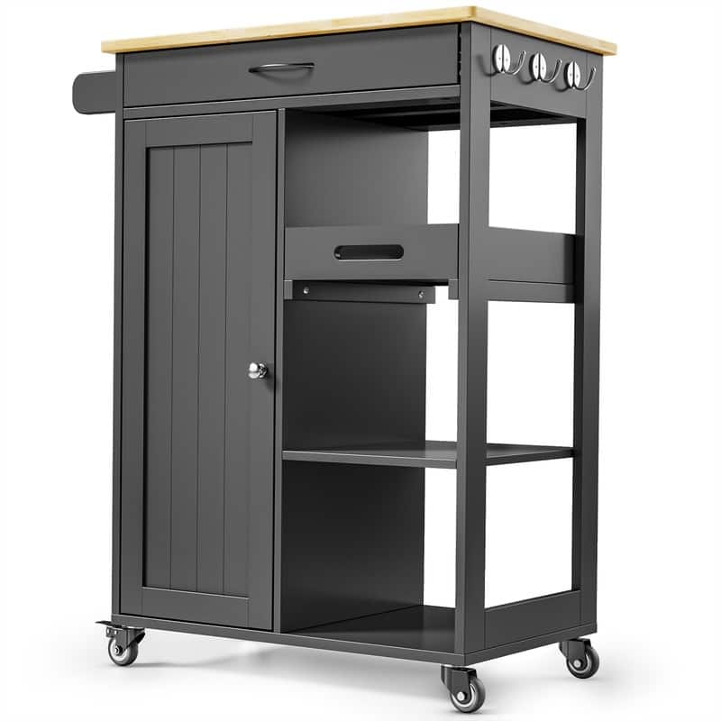 Kitchen Trolley Rolling Island Cart with 1 Drawer, Storage Cabinet and 3 Tier Storage Shelves