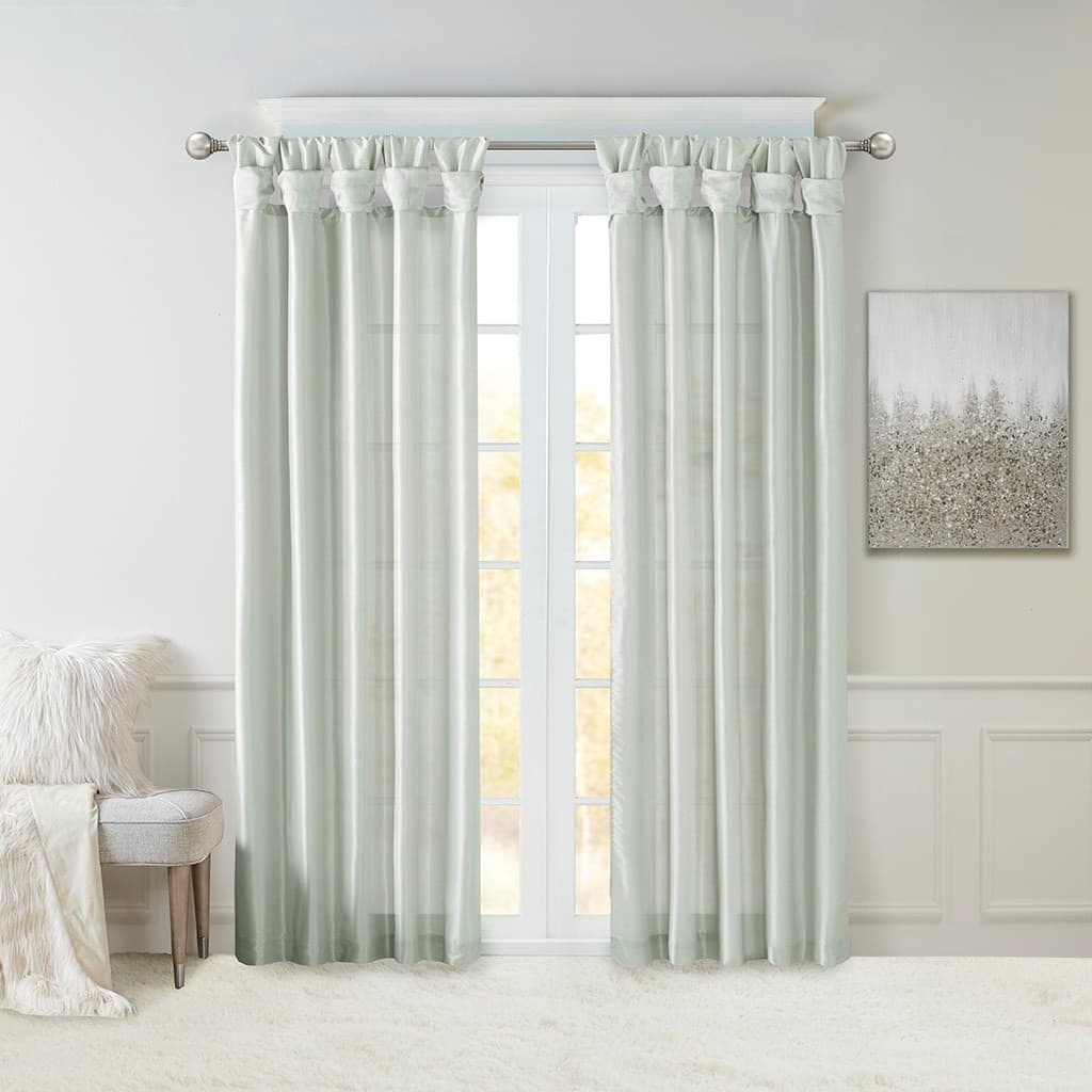 Twist Tab Lined Window Curtain Panel Dusty Aqua