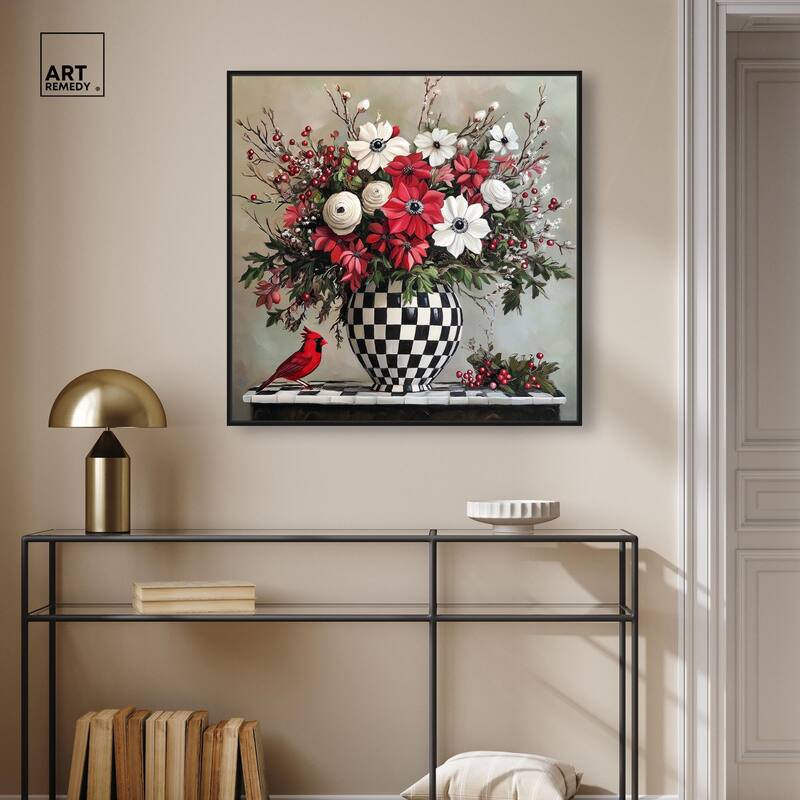 Checkerboard Vase Blooms I Canvas by Art Remedy