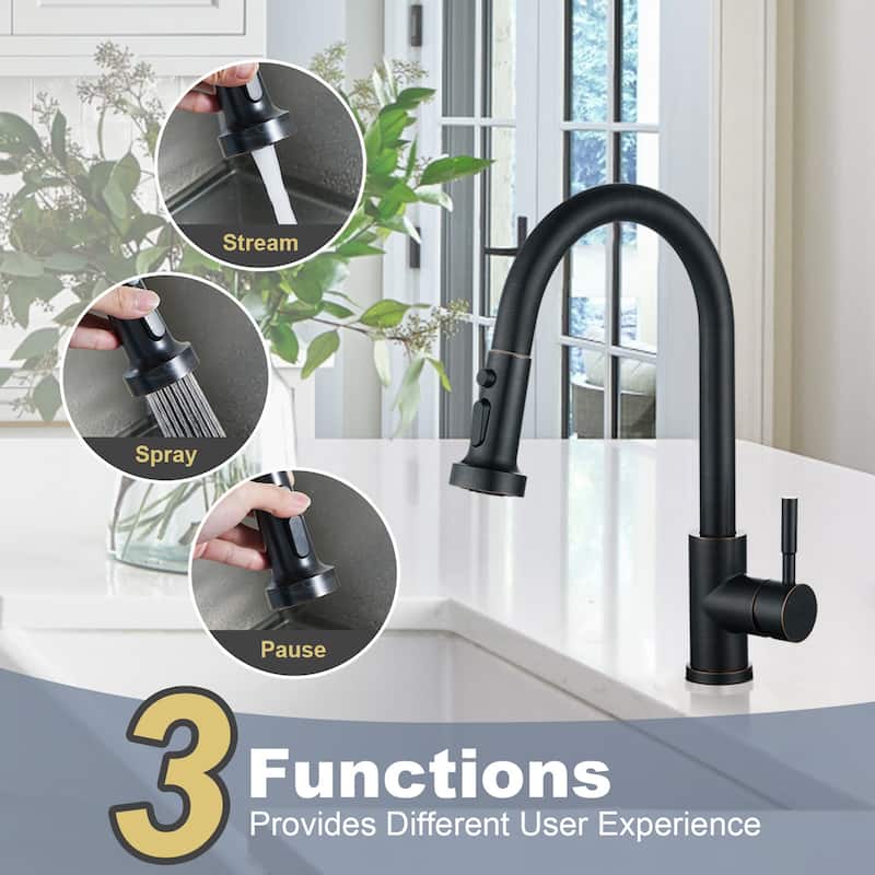 WOWOW Single Handle Pull Down Sprayer Kitchen Faucet