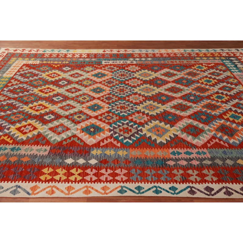 Kilim Oriental Area Rug Flatweave Reversible Tribal Wool Carpet - 8'8"x 11'4"