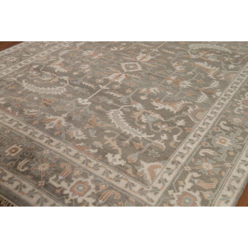 Transitional Floral Oushak Style Area Rug Handmade Wool Carpet - 7'11" x 10'1"