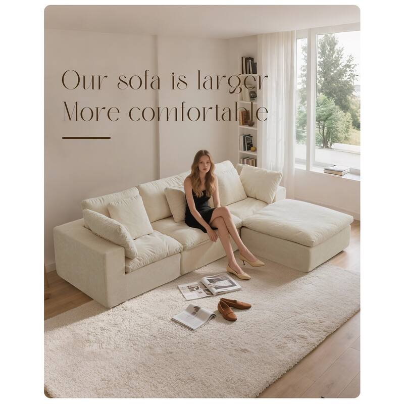 Cloud Modular Sectional Sofa, Oversized Sectional Couches for Living Room, Cushion Deep Seat Sofa Set, Corduroy L Shaped Couch