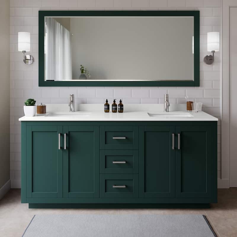 Wyndham Collection WCF292972D-QTZ-UNSM70 Miranda 72" Free Standing - Green / White Quartz Top / Brushed Nickel Hardware