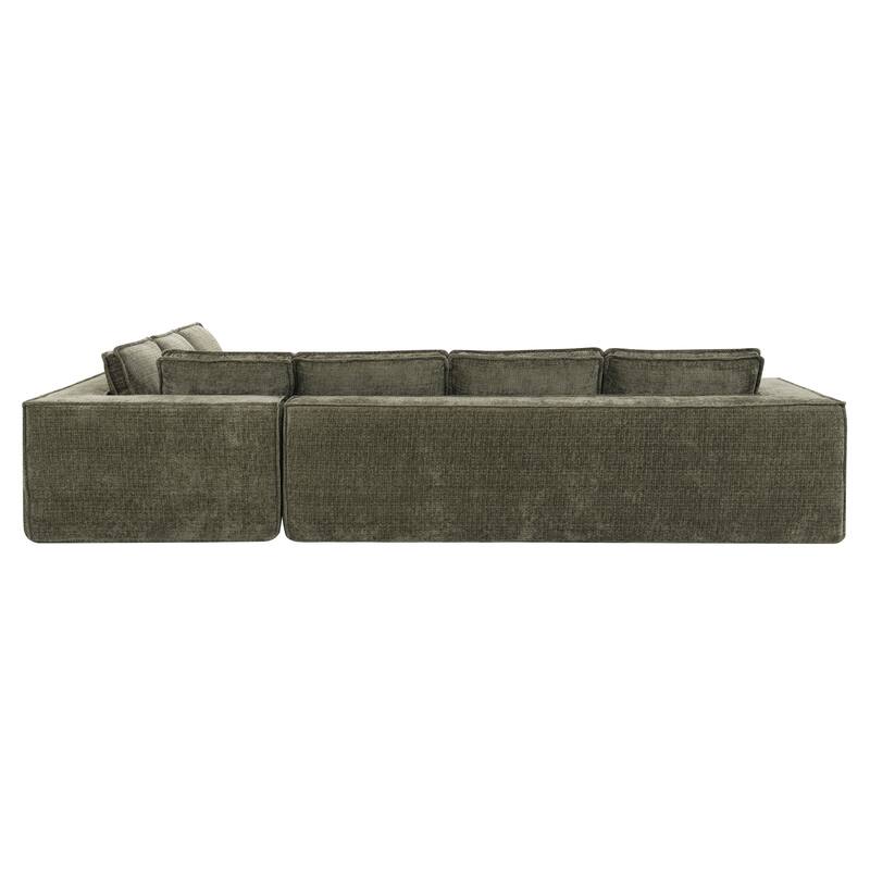 129.5" Chenille Modular Sectional Sofa with Wrinkle-Resistant Fabric, 6-Seater L-Shaped Cloud Couch, No Assembly Required