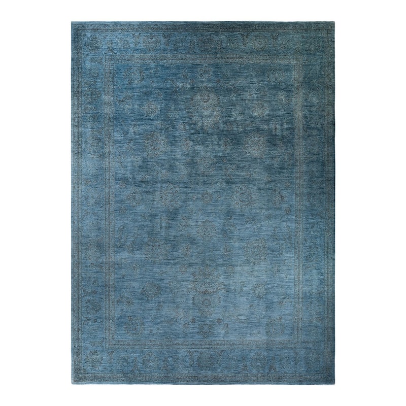 Overton Hand Knotted Wool Vintage Inspired Modern Contemporary Overdyed Gray Area Rug - 12' 1" x 16' 1"