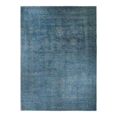 Overton Hand Knotted Wool Vintage Inspired Modern Contemporary Overdyed Gray Area Rug - 12' 1" x 16' 1"