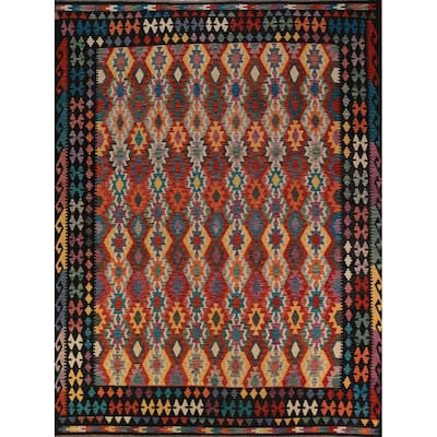 All-Over Geometric Kilim Area Rug Hand-Woven Wool Carpet - 8'11"x 11'5"