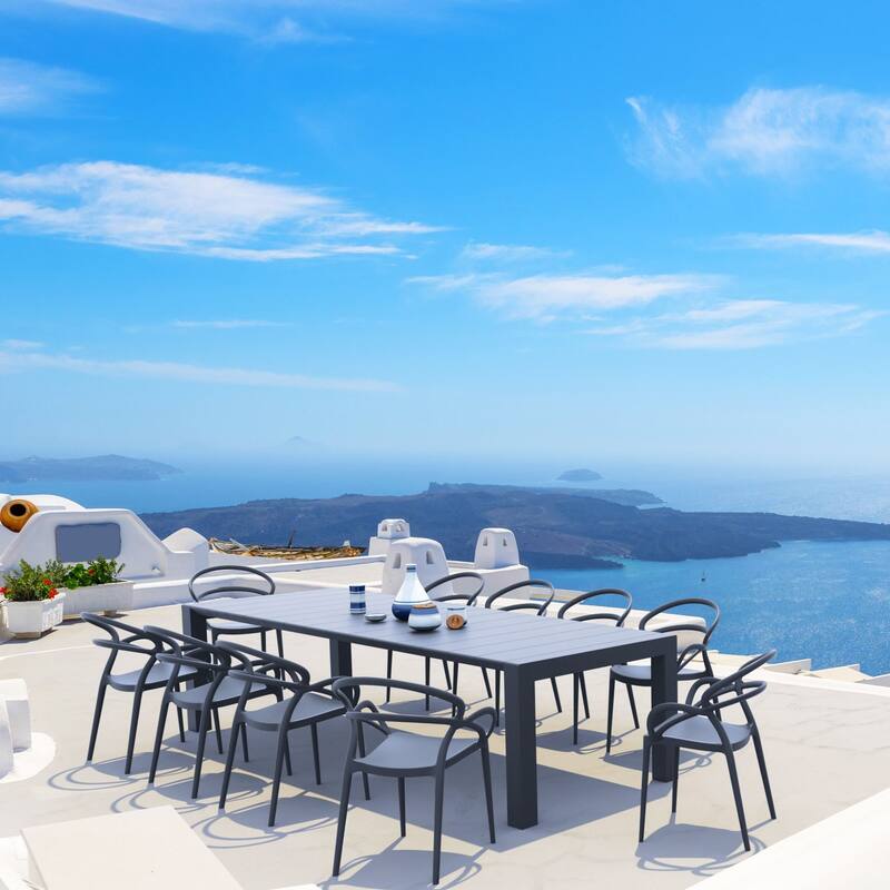 33" Gray Outdoor Patio Round Dining Arm Chair