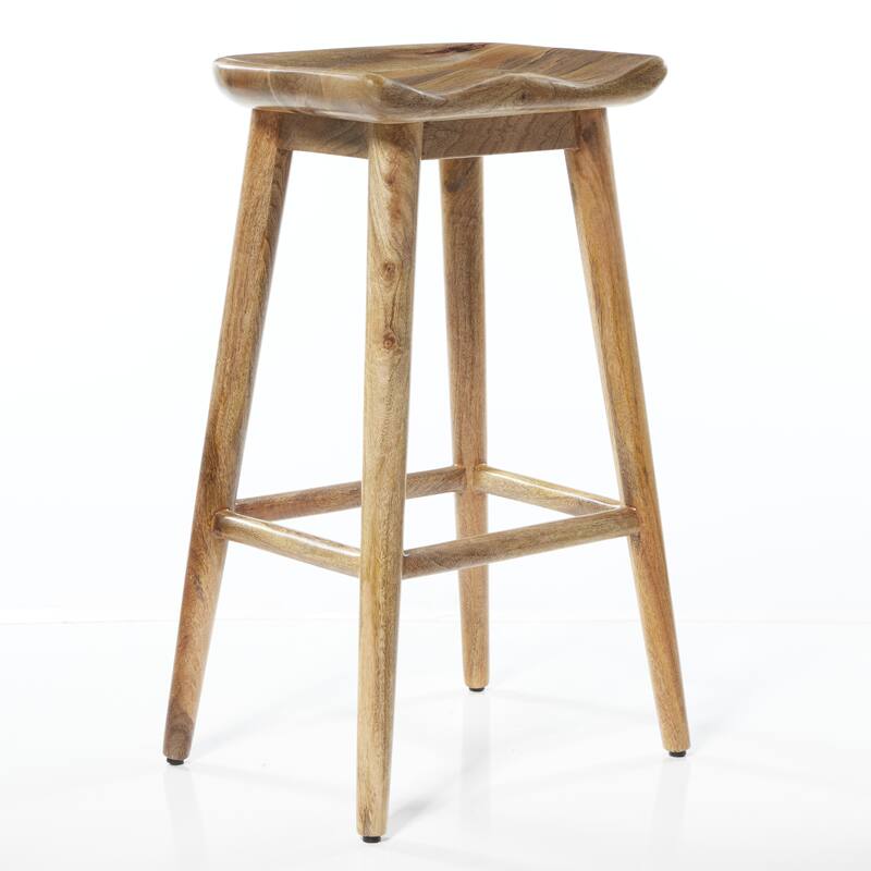 Brown Wood Bar Stool with Footrest