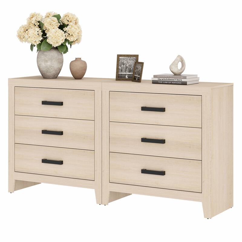 WAMPAT Farmhouse Nightstand with 3 Drawers, Large Wood Bedside Table