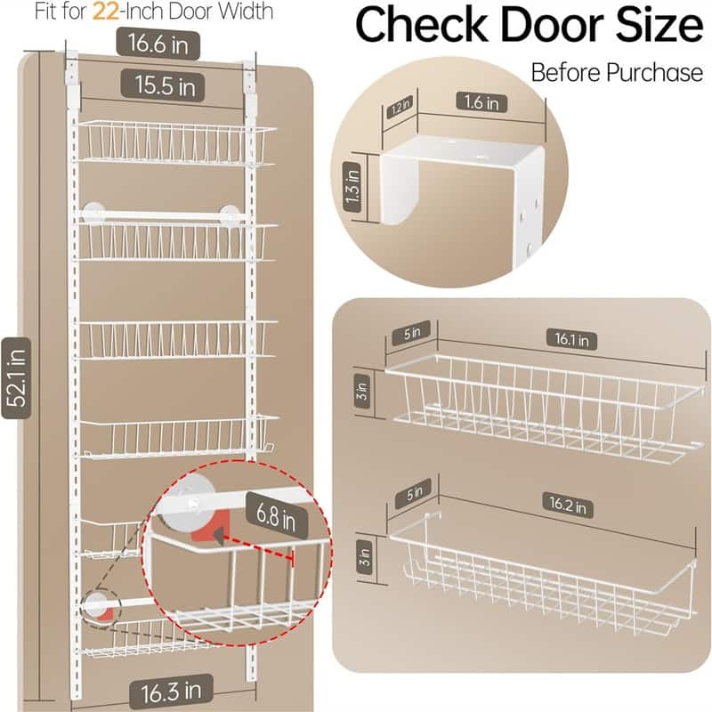Adjustable Metal Over the Door Pantry Organizer Rack 6Tier - 5.82"D x 16.9"W x 4.72"H