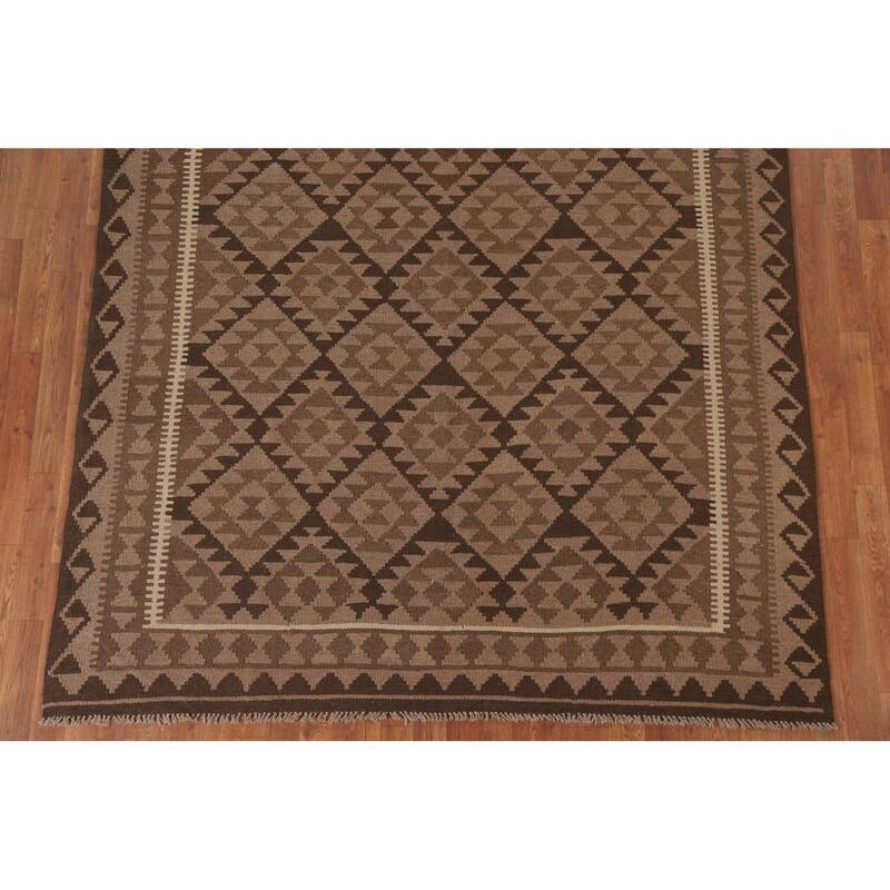 Hand Woven Oriental 100% Wool Carpet Southwestern Geometric Brown Kilim Area Rug - 9' 10'' X 6' 7''